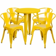 COMMERCIAL GRADE 24" ROUND YELLOW METAL INDOOR-OUTDOOR TABLE SET WITH 4 ARM CHAIRS <font color=green>FREE SHIPPING!</font>