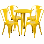 COMMERCIAL GRADE 24" ROUND YELLOW METAL INDOOR-OUTDOOR TABLE SET WITH 4 CAFE CHAIRS <font color=green>FREE SHIPPING!</font>
