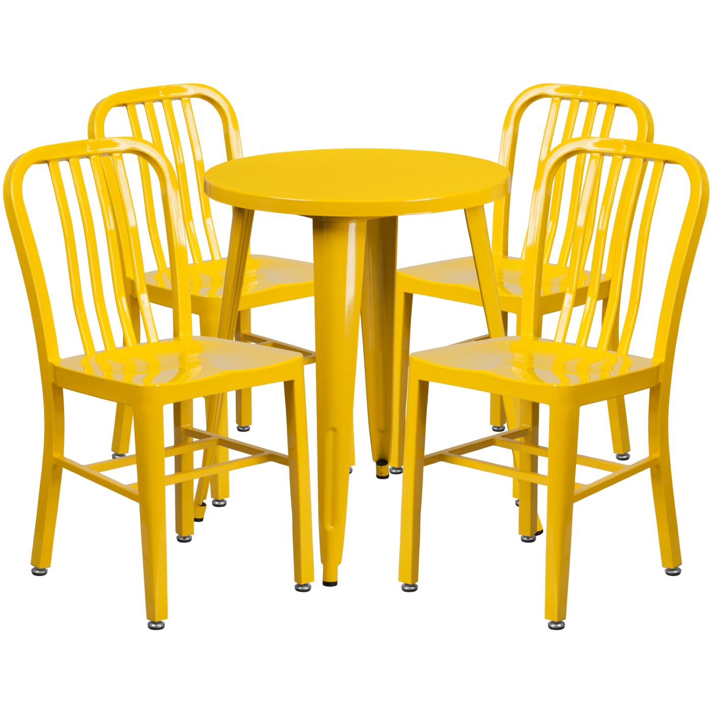 COMMERCIAL GRADE 24" ROUND YELLOW METAL INDOOR-OUTDOOR TABLE SET WITH 4 VERTICAL SLAT BACK CHAIRS <font color=green>FREE SHIPPING!</font> COMMERCIAL GRADE 24" ROUND YELLOW METAL INDOOR-OUTDOOR TABLE SET WITH 4 VERTICAL SLAT BACK CHAIRS <font color=green>FREE SHIPPING!</font>