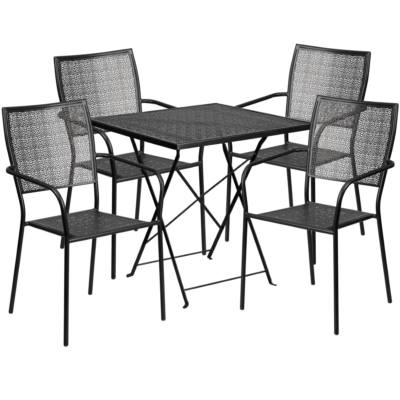 COMMERCIAL GRADE 28" SQUARE BLACK INDOOR-OUTDOOR STEEL FOLDING PATIO TABLE SET WITH 4 SQUARE BACK CHAIRS <font color=green>FREE SHIPPING!</font> COMMERCIAL GRADE 28" SQUARE BLACK INDOOR-OUTDOOR STEEL FOLDING PATIO TABLE SET WITH 4 SQUARE BACK CHAIRS <font color=green>FREE SHIPPING!</font>
