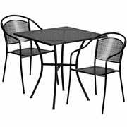 COMMERCIAL GRADE 28" SQUARE BLACK INDOOR-OUTDOOR STEEL PATIO TABLE SET WITH 2 ROUND BACK CHAIRS <font color=green>FREE SHIPPING!</font>
