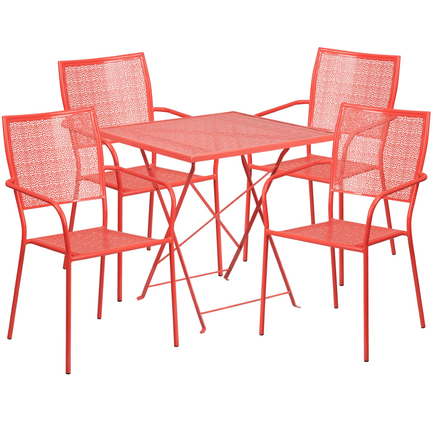 COMMERCIAL GRADE 28" SQUARE CORAL INDOOR-OUTDOOR STEEL FOLDING PATIO TABLE SET WITH 4 SQUARE BACK CHAIRS: <font color=green>FREE SHIPPING!</font> COMMERCIAL GRADE 28" SQUARE CORAL INDOOR-OUTDOOR STEEL FOLDING PATIO TABLE SET WITH 4 SQUARE BACK CHAIRS: <font color=green>FREE SHIPPING!</font>