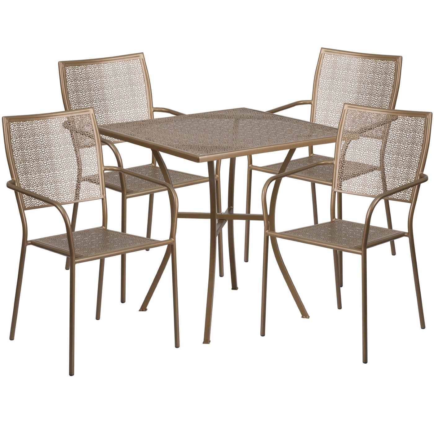 COMMERCIAL GRADE 28" SQUARE GOLD INDOOR-OUTDOOR STEEL PATIO TABLE SET WITH 4 SQUARE BACK CHAIRS <font color=green>FREE SHIPPING!</font> COMMERCIAL GRADE 28" SQUARE GOLD INDOOR-OUTDOOR STEEL PATIO TABLE SET WITH 4 SQUARE BACK CHAIRS <font color=green>FREE SHIPPING!</font>