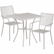 COMMERCIAL GRADE 28" SQUARE LIGHT GRAY INDOOR-OUTDOOR STEEL PATIO TABLE SET WITH 2 SQUARE BACK CHAIRS <font color=green>FREE SHIPPING!</font>