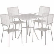 COMMERCIAL GRADE 28" SQUARE LIGHT GRAY INDOOR-OUTDOOR STEEL PATIO TABLE SET WITH 4 SQUARE BACK CHAIRS <font color=green>FREE SHIPPING!</font>