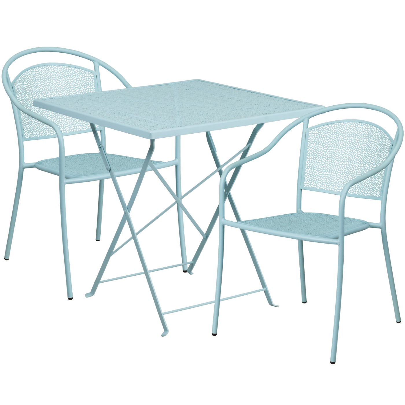 COMMERCIAL GRADE 28" SQUARE SKY BLUE INDOOR-OUTDOOR STEEL FOLDING PATIO TABLE SET WITH 2 ROUND BACK CHAIRS <font color=green>FREE SHIPPING!</font> COMMERCIAL GRADE 28" SQUARE SKY BLUE INDOOR-OUTDOOR STEEL FOLDING PATIO TABLE SET WITH 2 ROUND BACK CHAIRS <font color=green>FREE SHIPPING!</font>