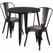 COMMERCIAL GRADE 30" ROUND BLACK-ANTIQUE GOLD METAL INDOOR-OUTDOOR TABLE SET WITH 2 CAFE CHAIRS: <font color=green>FREE SHIPPING!</font>