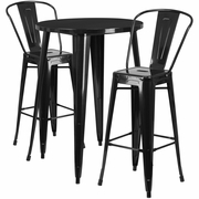 COMMERCIAL GRADE 30" ROUND BLACK METAL INDOOR-OUTDOOR BAR TABLE SET WITH 2 CAFE STOOLS: <font color=green>FREE SHIPPING!</font>