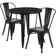 COMMERCIAL GRADE 30" ROUND BLACK METAL INDOOR-OUTDOOR TABLE SET WITH 2 CAFE CHAIRS <font color=green>FREE SHIPPING!</font>