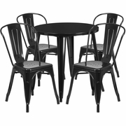 COMMERCIAL GRADE 30" ROUND BLACK METAL INDOOR-OUTDOOR TABLE SET WITH 4 CAFE CHAIRS <font color=green>FREE SHIPPING!</font>