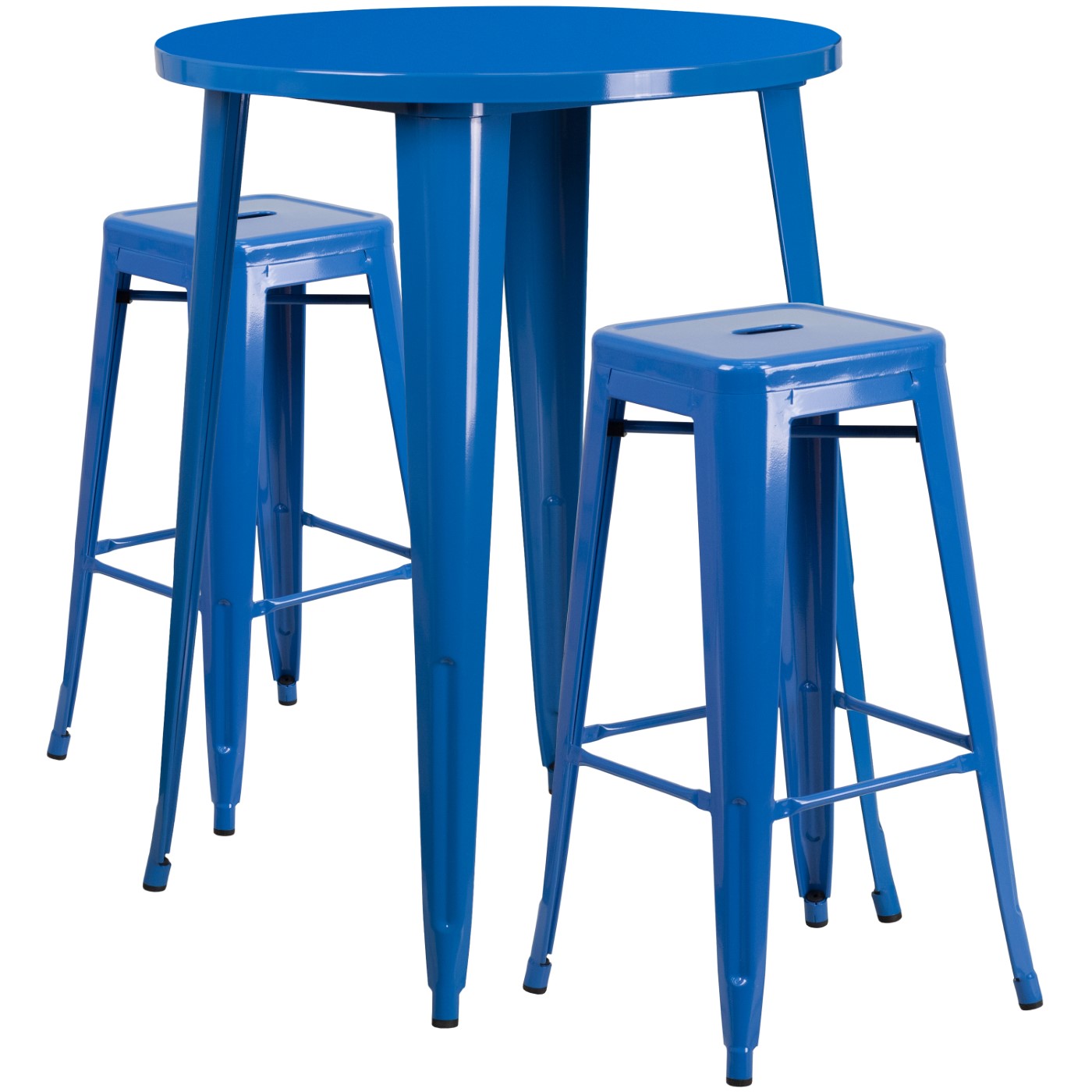 COMMERCIAL GRADE 30" ROUND BLUE METAL INDOOR-OUTDOOR BAR TABLE SET WITH 2 SQUARE SEAT BACKLESS STOOLS <font color=green>FREE SHIPPING!</font> COMMERCIAL GRADE 30" ROUND BLUE METAL INDOOR-OUTDOOR BAR TABLE SET WITH 2 SQUARE SEAT BACKLESS STOOLS <font color=green>FREE SHIPPING!</font>