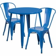 COMMERCIAL GRADE 30" ROUND BLUE METAL INDOOR-OUTDOOR TABLE SET WITH 2 CAFE CHAIRS <font color=green>FREE SHIPPING!</font>