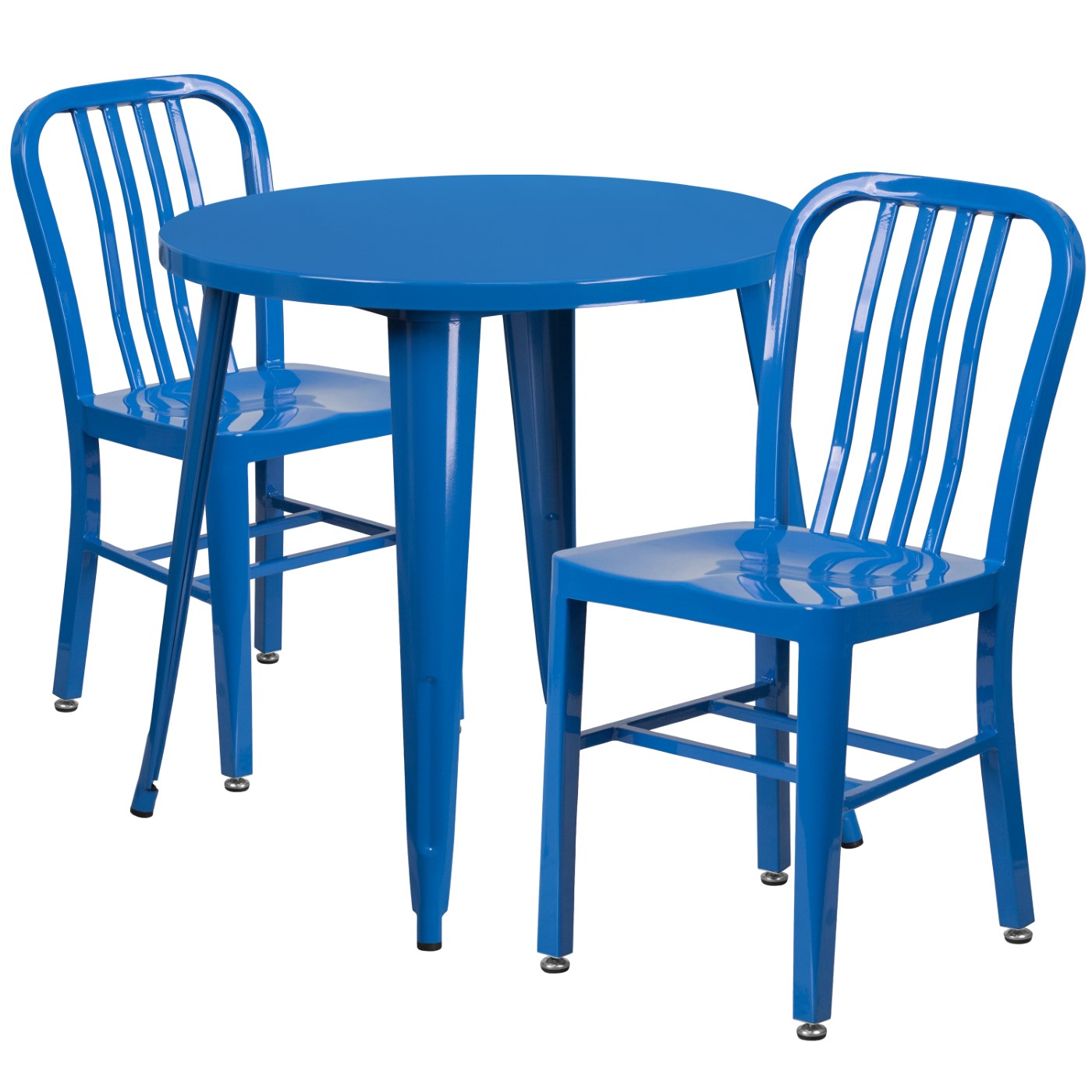 COMMERCIAL GRADE 30" ROUND BLUE METAL INDOOR-OUTDOOR TABLE SET WITH 2 VERTICAL SLAT BACK CHAIRS <font color=green>FREE SHIPPING!</font> COMMERCIAL GRADE 30" ROUND BLUE METAL INDOOR-OUTDOOR TABLE SET WITH 2 VERTICAL SLAT BACK CHAIRS <font color=green>FREE SHIPPING!</font>