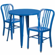 COMMERCIAL GRADE 30" ROUND BLUE METAL INDOOR-OUTDOOR TABLE SET WITH 2 VERTICAL SLAT BACK CHAIRS <font color=green>FREE SHIPPING!</font>