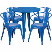 COMMERCIAL GRADE 30" ROUND BLUE METAL INDOOR-OUTDOOR TABLE SET WITH 4 ARM CHAIRS: <font color=green>FREE SHIPPING!</font>