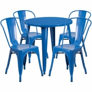 COMMERCIAL GRADE 30" ROUND BLUE METAL INDOOR-OUTDOOR TABLE SET WITH 4 CAFE CHAIRS <font color=green>FREE SHIPPING!</font>