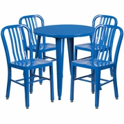 COMMERCIAL GRADE 30" ROUND BLUE METAL INDOOR-OUTDOOR TABLE SET WITH 4 VERTICAL SLAT BACK CHAIRS <font color=green>FREE SHIPPING!</font>