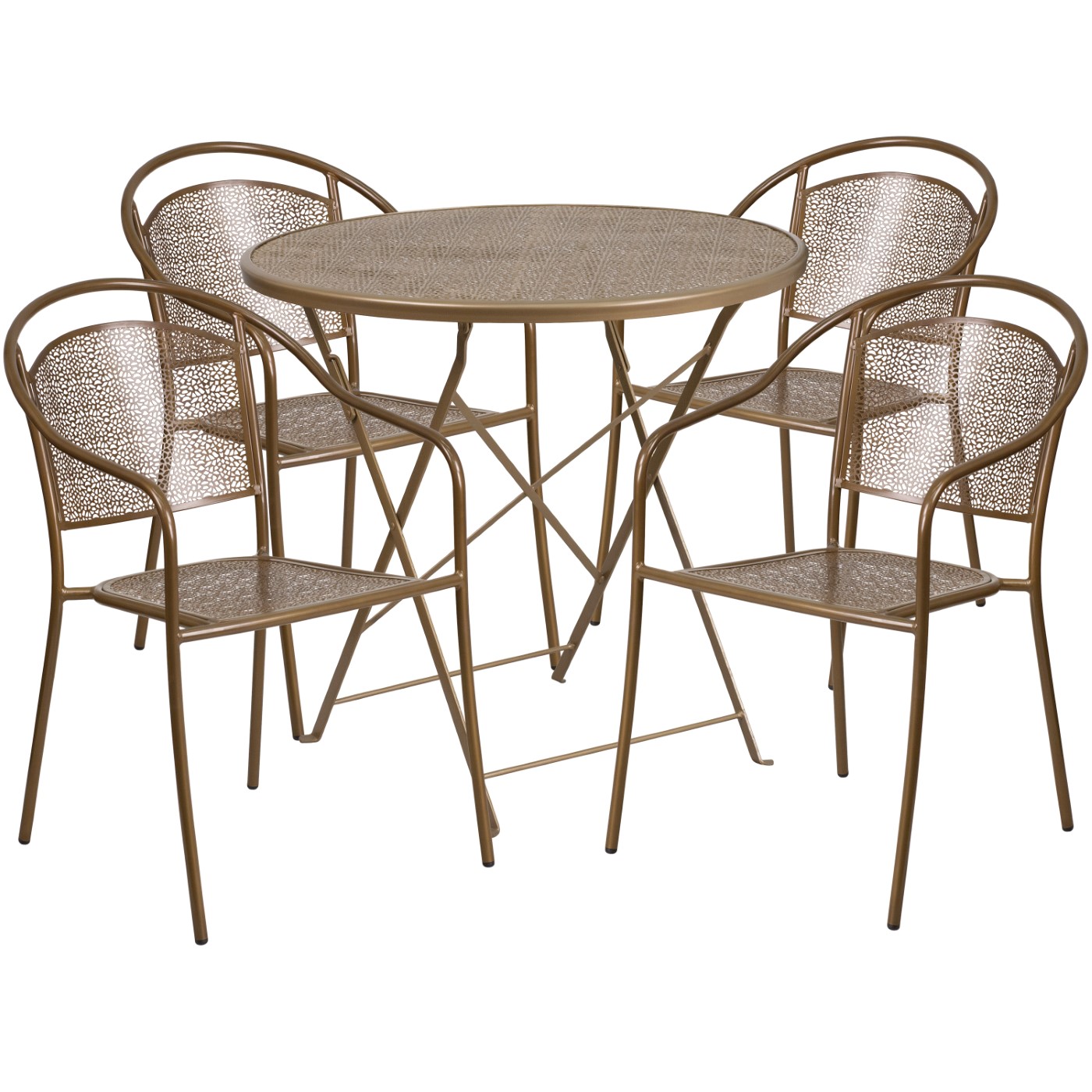 COMMERCIAL GRADE 30" ROUND GOLD INDOOR-OUTDOOR STEEL FOLDING PATIO TABLE SET WITH 4 ROUND BACK CHAIRS <font color=green>FREE SHIPPING!</font> COMMERCIAL GRADE 30" ROUND GOLD INDOOR-OUTDOOR STEEL FOLDING PATIO TABLE SET WITH 4 ROUND BACK CHAIRS <font color=green>FREE SHIPPING!</font>
