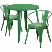 COMMERCIAL GRADE 30" ROUND GREEN METAL INDOOR-OUTDOOR TABLE SET WITH 2 ARM CHAIRS <font color=green>FREE SHIPPING!</font>