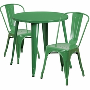 COMMERCIAL GRADE 30" ROUND GREEN METAL INDOOR-OUTDOOR TABLE SET WITH 2 CAFE CHAIRS <font color=green>FREE SHIPPING!</font>