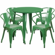 COMMERCIAL GRADE 30" ROUND GREEN METAL INDOOR-OUTDOOR TABLE SET WITH 4 ARM CHAIRS <font color=green>FREE SHIPPING!</font>