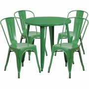 COMMERCIAL GRADE 30" ROUND GREEN METAL INDOOR-OUTDOOR TABLE SET WITH 4 CAFE CHAIRS <font color=green>FREE SHIPPING!</font>