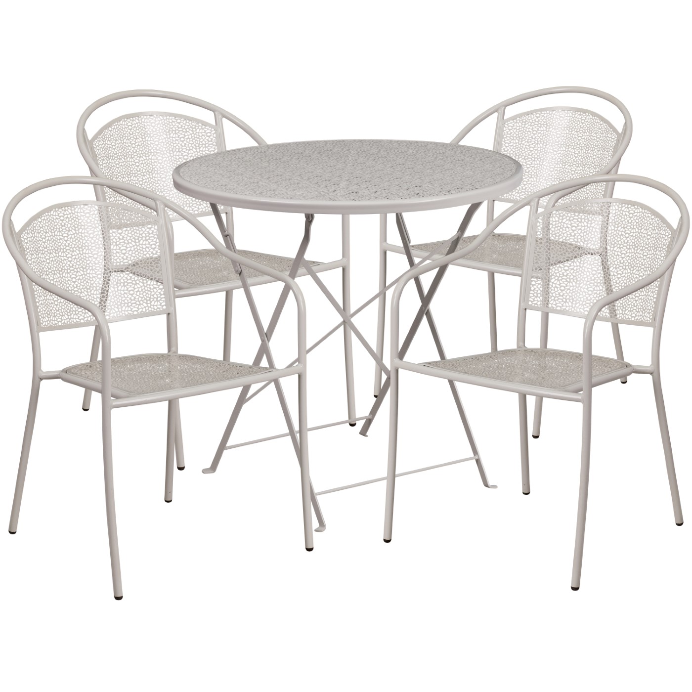 COMMERCIAL GRADE 30" ROUND LIGHT GRAY INDOOR-OUTDOOR STEEL FOLDING PATIO TABLE SET WITH 4 ROUND BACK CHAIRS: <font color=green>FREE SHIPPING!</font> COMMERCIAL GRADE 30" ROUND LIGHT GRAY INDOOR-OUTDOOR STEEL FOLDING PATIO TABLE SET WITH 4 ROUND BACK CHAIRS: <font color=green>FREE SHIPPING!</font>