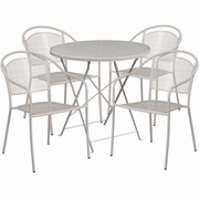 COMMERCIAL GRADE 30" ROUND LIGHT GRAY INDOOR-OUTDOOR STEEL FOLDING PATIO TABLE SET WITH 4 ROUND BACK CHAIRS: <font color=green>FREE SHIPPING!</font>