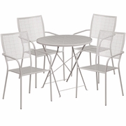 COMMERCIAL GRADE 30" ROUND LIGHT GRAY INDOOR-OUTDOOR STEEL FOLDING PATIO TABLE SET WITH 4 SQUARE BACK CHAIRS <font color=green>FREE SHIPPING!</font>