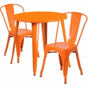 COMMERCIAL GRADE 30" ROUND ORANGE METAL INDOOR-OUTDOOR TABLE SET WITH 2 CAFE CHAIRS: <font color=green>FREE SHIPPING!</font>