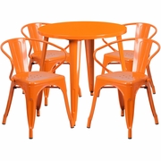 COMMERCIAL GRADE 30" ROUND ORANGE METAL INDOOR-OUTDOOR TABLE SET WITH 4 ARM CHAIRS <font color=green>FREE SHIPPING!</font>
