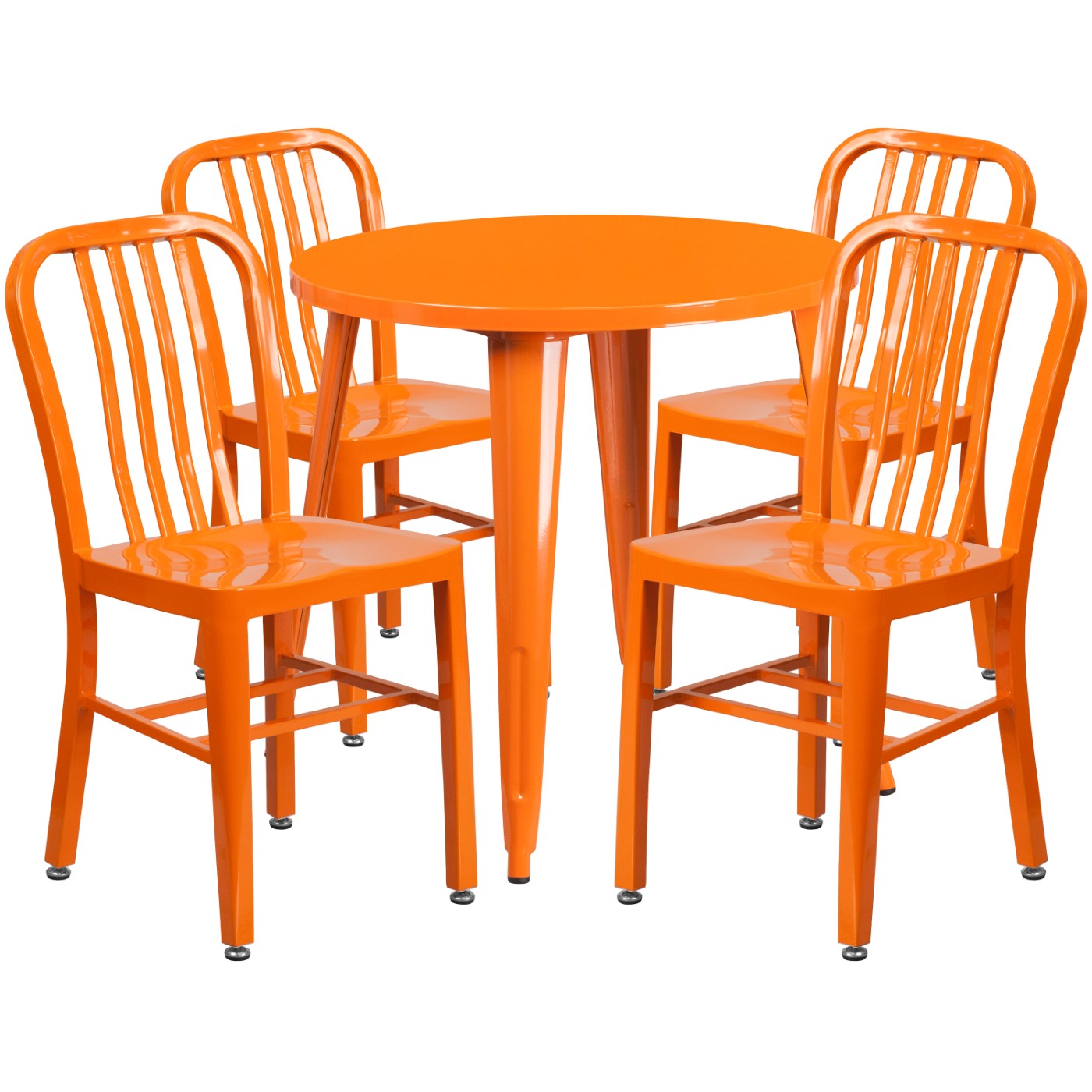 COMMERCIAL GRADE 30" ROUND ORANGE METAL INDOOR-OUTDOOR TABLE SET WITH 4 VERTICAL SLAT BACK CHAIRS <font color=green>FREE SHIPPING!</font> COMMERCIAL GRADE 30" ROUND ORANGE METAL INDOOR-OUTDOOR TABLE SET WITH 4 VERTICAL SLAT BACK CHAIRS <font color=green>FREE SHIPPING!</font>