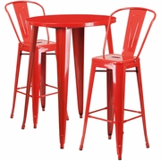 COMMERCIAL GRADE 30" ROUND RED METAL INDOOR-OUTDOOR BAR TABLE SET WITH 2 CAFE STOOLS <font color=green>FREE SHIPPING!</font>