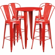COMMERCIAL GRADE 30" ROUND RED METAL INDOOR-OUTDOOR BAR TABLE SET WITH 4 CAFE STOOLS <font color=green>FREE SHIPPING!</font>