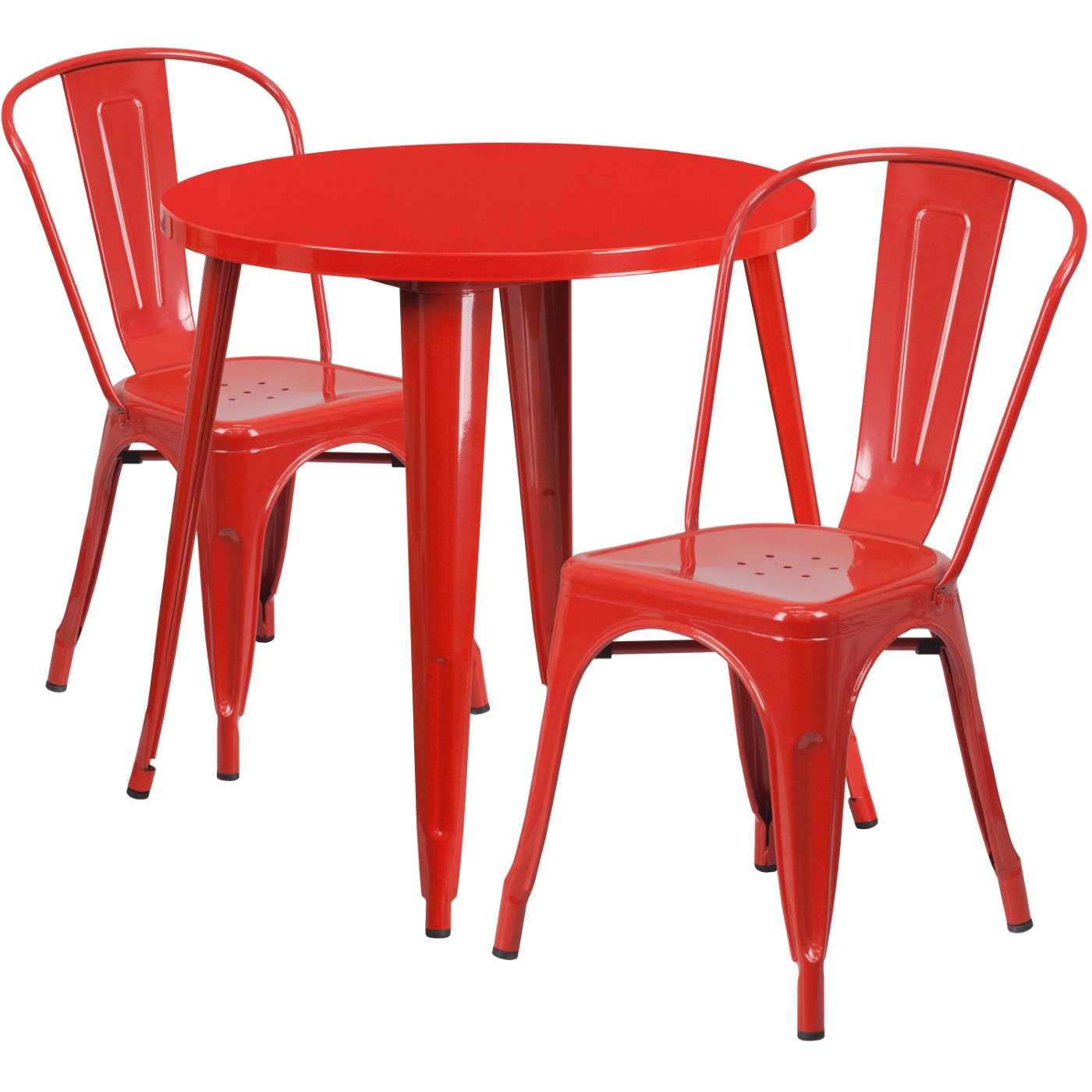 COMMERCIAL GRADE 30" ROUND RED METAL INDOOR-OUTDOOR TABLE SET WITH 2 CAFE CHAIRS: <font color=green>FREE SHIPPING!</font> COMMERCIAL GRADE 30" ROUND RED METAL INDOOR-OUTDOOR TABLE SET WITH 2 CAFE CHAIRS: <font color=green>FREE SHIPPING!</font>