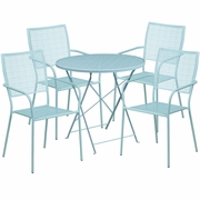 COMMERCIAL GRADE 30" ROUND SKY BLUE INDOOR-OUTDOOR STEEL FOLDING PATIO TABLE SET WITH 4 SQUARE BACK CHAIRS <font color=green>FREE SHIPPING!</font>