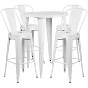 COMMERCIAL GRADE 30" ROUND WHITE METAL INDOOR-OUTDOOR BAR TABLE SET WITH 4 CAFE STOOLS <font color=green>FREE SHIPPING!</font>