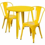 COMMERCIAL GRADE 30" ROUND YELLOW METAL INDOOR-OUTDOOR TABLE SET WITH 2 CAFE CHAIRS <font color=green>FREE SHIPPING!</font>