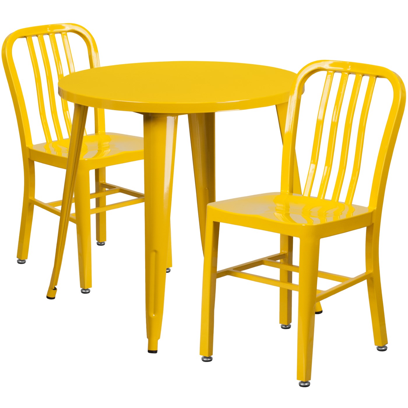 COMMERCIAL GRADE 30" ROUND YELLOW METAL INDOOR-OUTDOOR TABLE SET WITH 2 VERTICAL SLAT BACK CHAIRS <font color=green>FREE SHIPPING!</font> COMMERCIAL GRADE 30" ROUND YELLOW METAL INDOOR-OUTDOOR TABLE SET WITH 2 VERTICAL SLAT BACK CHAIRS <font color=green>FREE SHIPPING!</font>