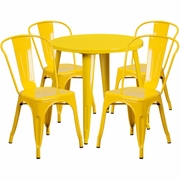 COMMERCIAL GRADE 30" ROUND YELLOW METAL INDOOR-OUTDOOR TABLE SET WITH 4 CAFE CHAIRS <font color=green>FREE SHIPPING!</font>