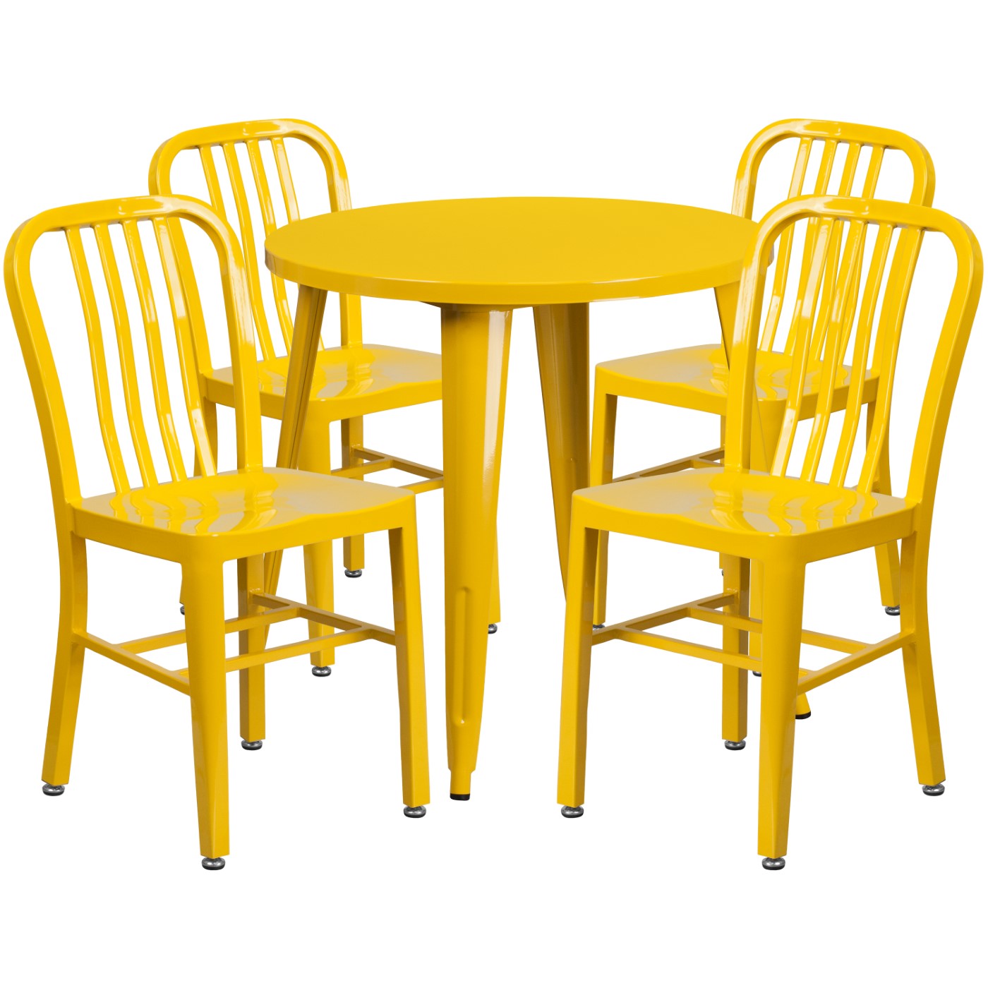 COMMERCIAL GRADE 30" ROUND YELLOW METAL INDOOR-OUTDOOR TABLE SET WITH 4 VERTICAL SLAT BACK CHAIRS <font color=green>FREE SHIPPING!</font> COMMERCIAL GRADE 30" ROUND YELLOW METAL INDOOR-OUTDOOR TABLE SET WITH 4 VERTICAL SLAT BACK CHAIRS <font color=green>FREE SHIPPING!</font>