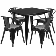 COMMERCIAL GRADE 31.5" SQUARE BLACK METAL INDOOR-OUTDOOR TABLE SET WITH 4 ARM CHAIRS <font color=green>FREE SHIPPING!</font>