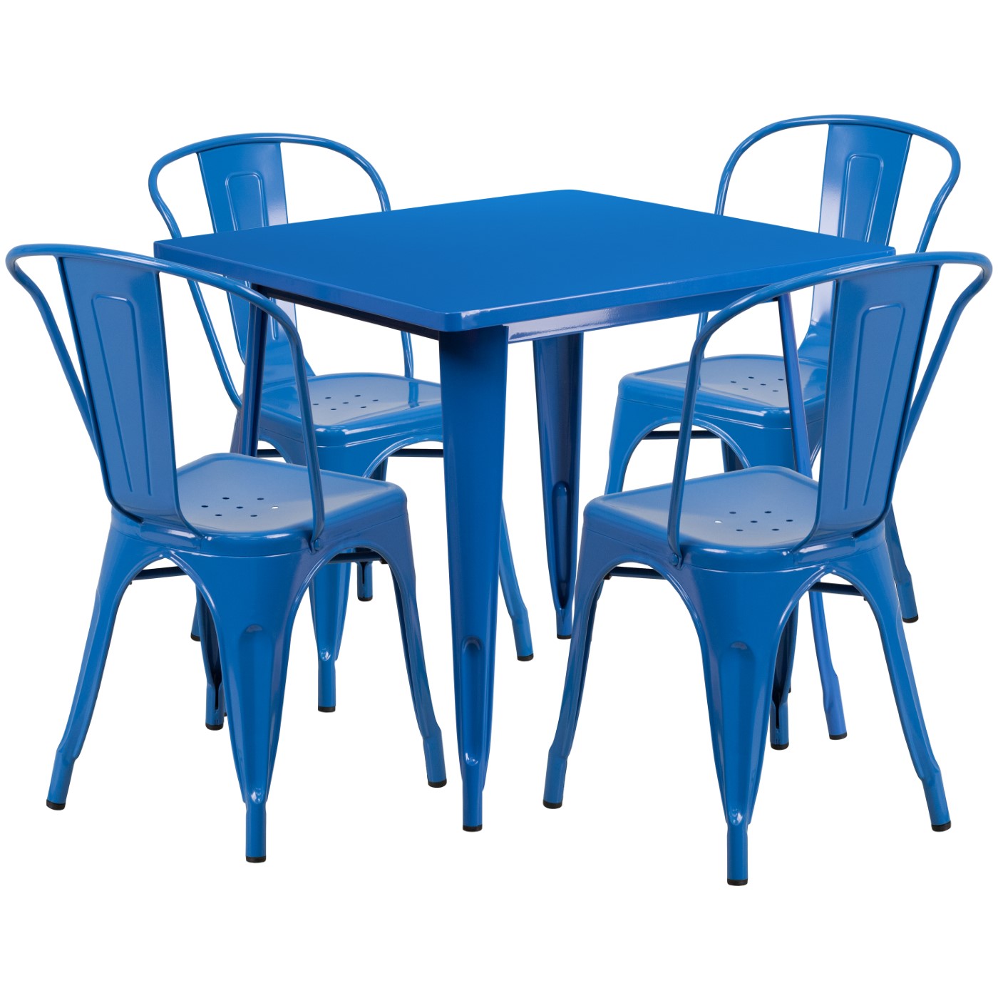 COMMERCIAL GRADE 31.5" SQUARE BLUE METAL INDOOR-OUTDOOR TABLE SET WITH 4 STACK CHAIRS <font color=green>FREE SHIPPING!</font> COMMERCIAL GRADE 31.5" SQUARE BLUE METAL INDOOR-OUTDOOR TABLE SET WITH 4 STACK CHAIRS <font color=green>FREE SHIPPING!</font>