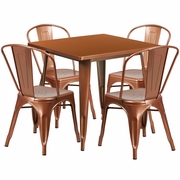 COMMERCIAL GRADE 31.5" SQUARE COPPER METAL INDOOR-OUTDOOR TABLE SET WITH 4 STACK CHAIRS <font color=green>FREE SHIPPING!</font>