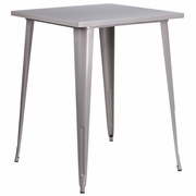 COMMERCIAL GRADE 31.5" SQUARE SILVER METAL INDOOR-OUTDOOR BAR HEIGHT TABLE: <font color=green>FREE SHIPPING!</font>