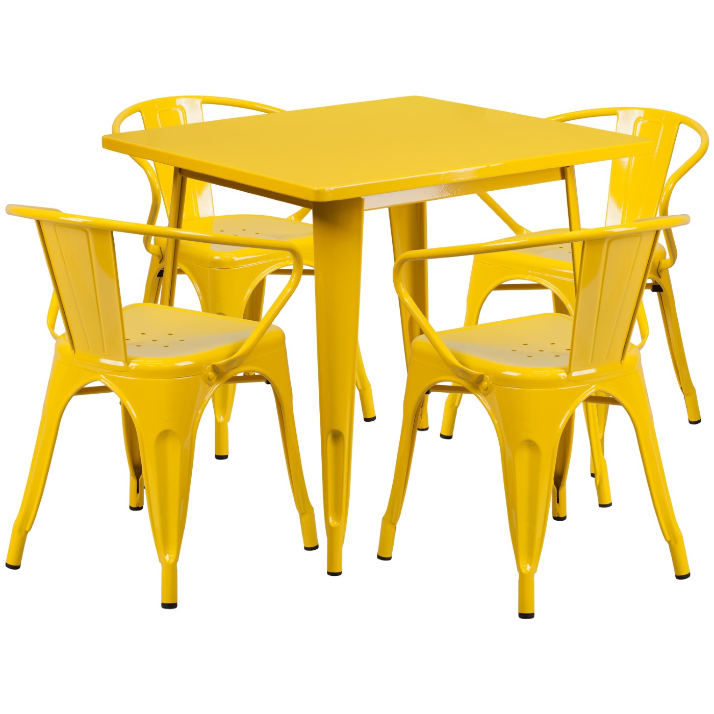 COMMERCIAL GRADE 31.5" SQUARE YELLOW METAL INDOOR-OUTDOOR TABLE SET WITH 4 ARM CHAIRS <font color=green>FREE SHIPPING!</font> COMMERCIAL GRADE 31.5" SQUARE YELLOW METAL INDOOR-OUTDOOR TABLE SET WITH 4 ARM CHAIRS <font color=green>FREE SHIPPING!</font>