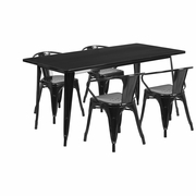 COMMERCIAL GRADE 31.5" X 63" RECTANGULAR BLACK METAL INDOOR-OUTDOOR TABLE SET WITH 4 ARM CHAIRS: <font color=green>FREE SHIPPING!</font>