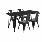 COMMERCIAL GRADE 31.5" X 63" RECTANGULAR BLACK METAL INDOOR-OUTDOOR TABLE SET WITH 4 STACK CHAIRS <font color=green>FREE SHIPPING!</font>