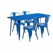 COMMERCIAL GRADE 31.5" X 63" RECTANGULAR BLUE METAL INDOOR-OUTDOOR TABLE SET WITH 4 STACK CHAIRS <font color=green>FREE SHIPPING!</font>