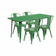 COMMERCIAL GRADE 31.5" X 63" RECTANGULAR GREEN METAL INDOOR-OUTDOOR TABLE SET WITH 4 STACK CHAIRS <font color=green>FREE SHIPPING!</font>